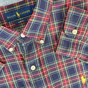 Ralph Lauren slim fit Plaid Dress Shirt large  button-down long sleeve‎ Fringe